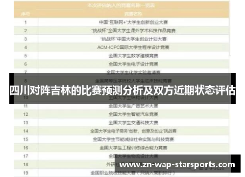 四川对阵吉林的比赛预测分析及双方近期状态评估